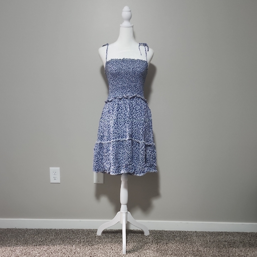 Blue Floral Smocked Dress